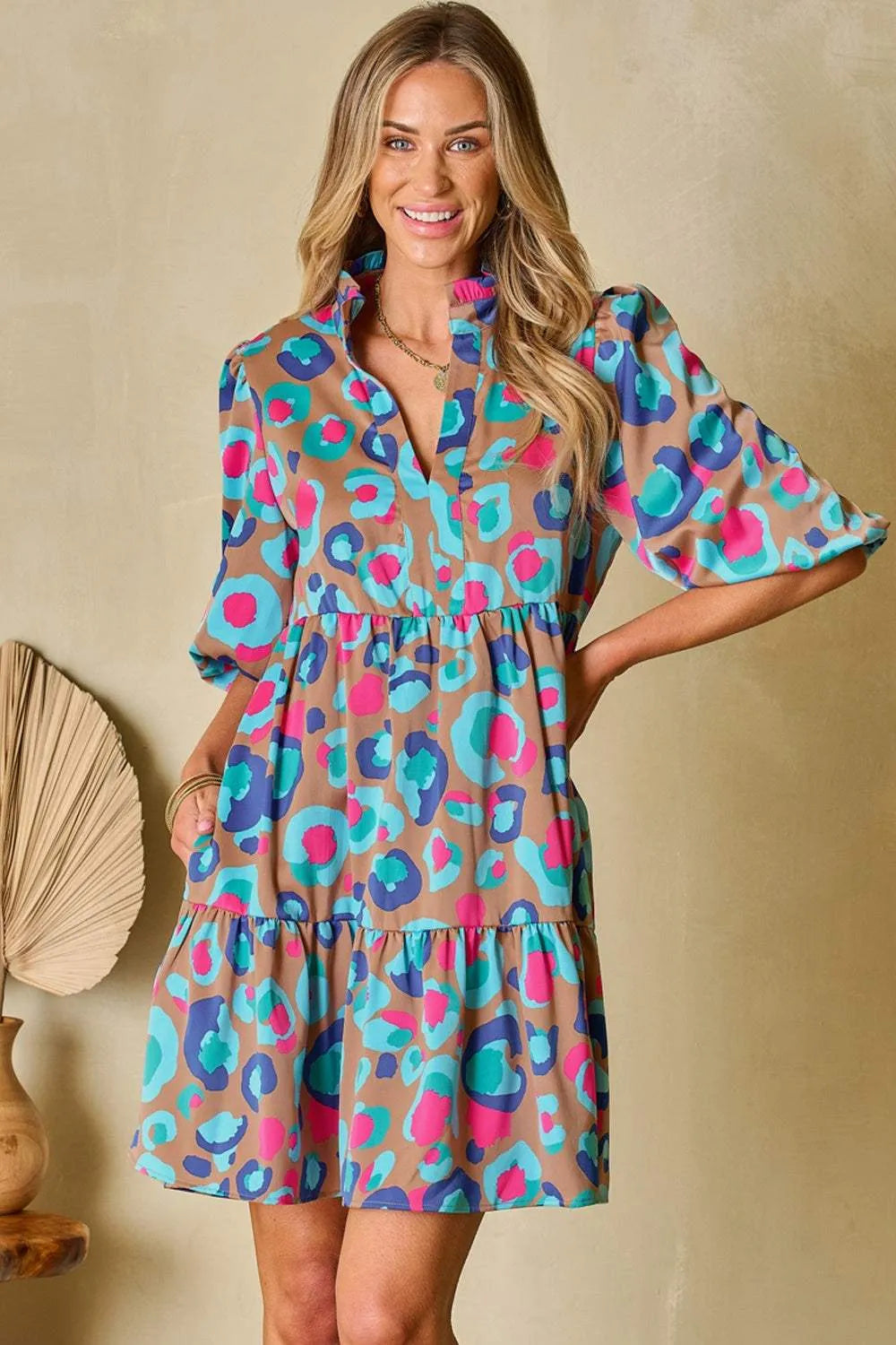 Notched Balloon Sleeve Mini Dress Casual Dresses - Tophatter Daily Deals